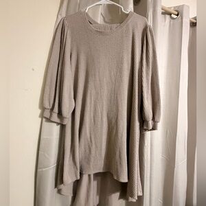 Beige Knit Sweater with Puff Sleeves